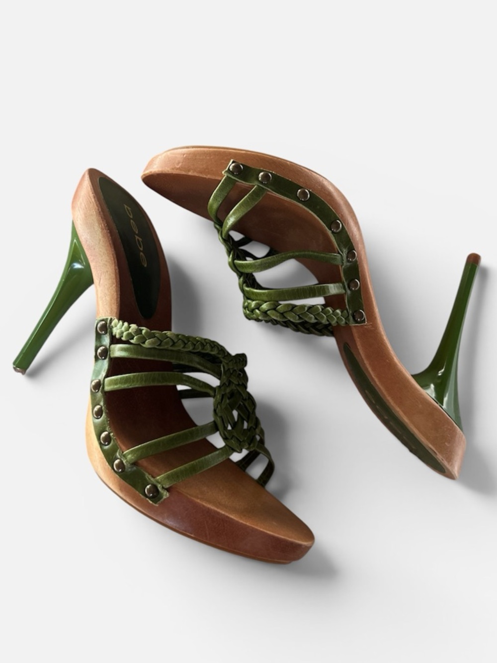 Vintage BEBE braided wooden stiletto’s
